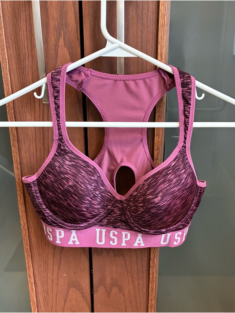 U.S. Polo Assn. Maroon & Pink Space-Dye Racerback Sports Bra
